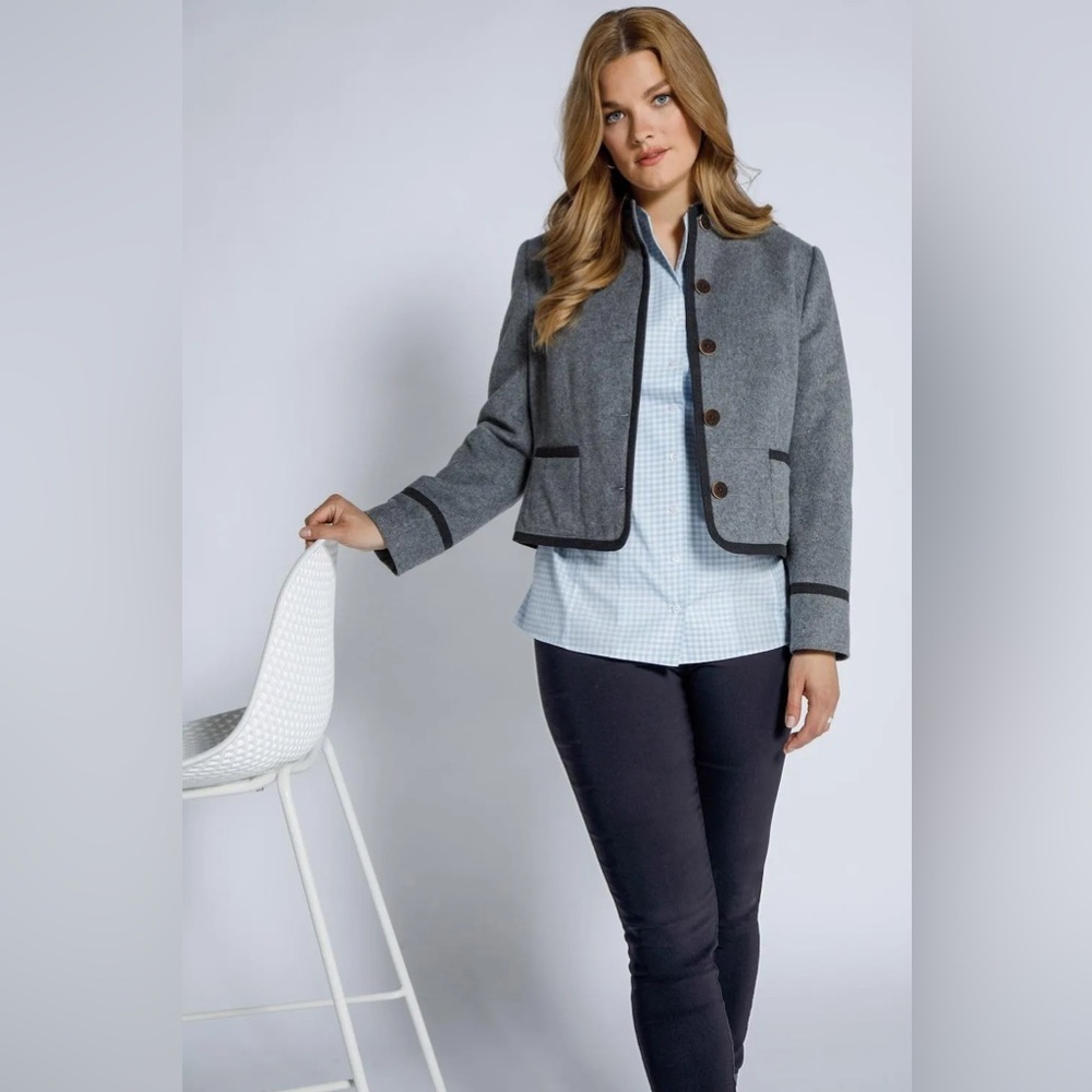 Ulla Popken Wool Gray Contrast-Trim Jacket Size 22